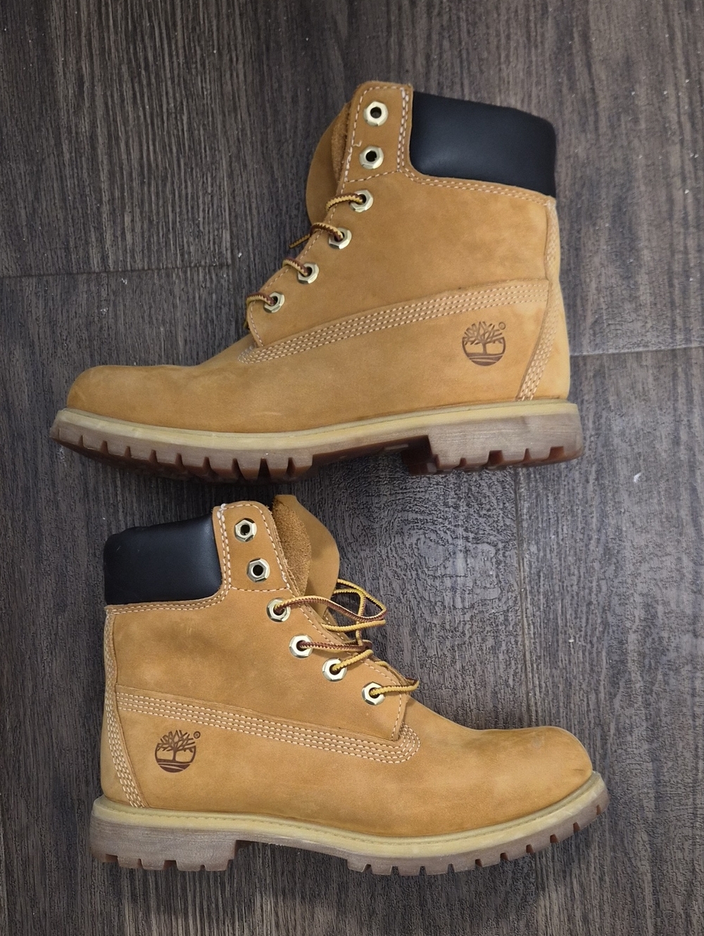 Timberland Wheat Nubuck Women's Lace-Up Work Boots with Black Collar